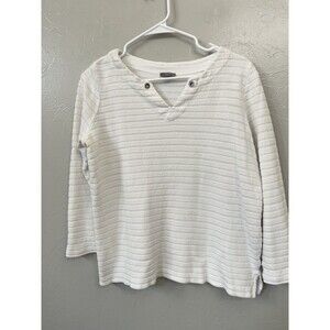 T By Talbots Women's Thick Stretch Cotton Blouse Striped White Size Medium Mb